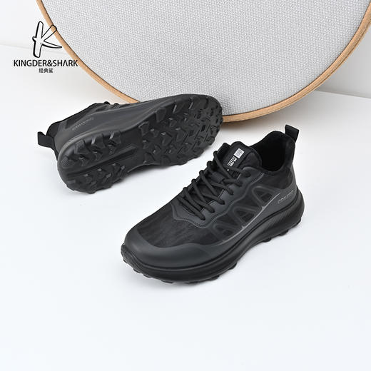 经典鲨2024年冬季新款男士系带黑色加绒平底休闲运动鞋KW10-D55101 商品图3