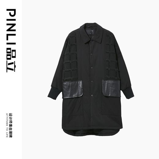 PINLI品立裁魂冬季新款翻领中长款棉服男士潮牌宽松棉衣外套BC243105108 商品图3