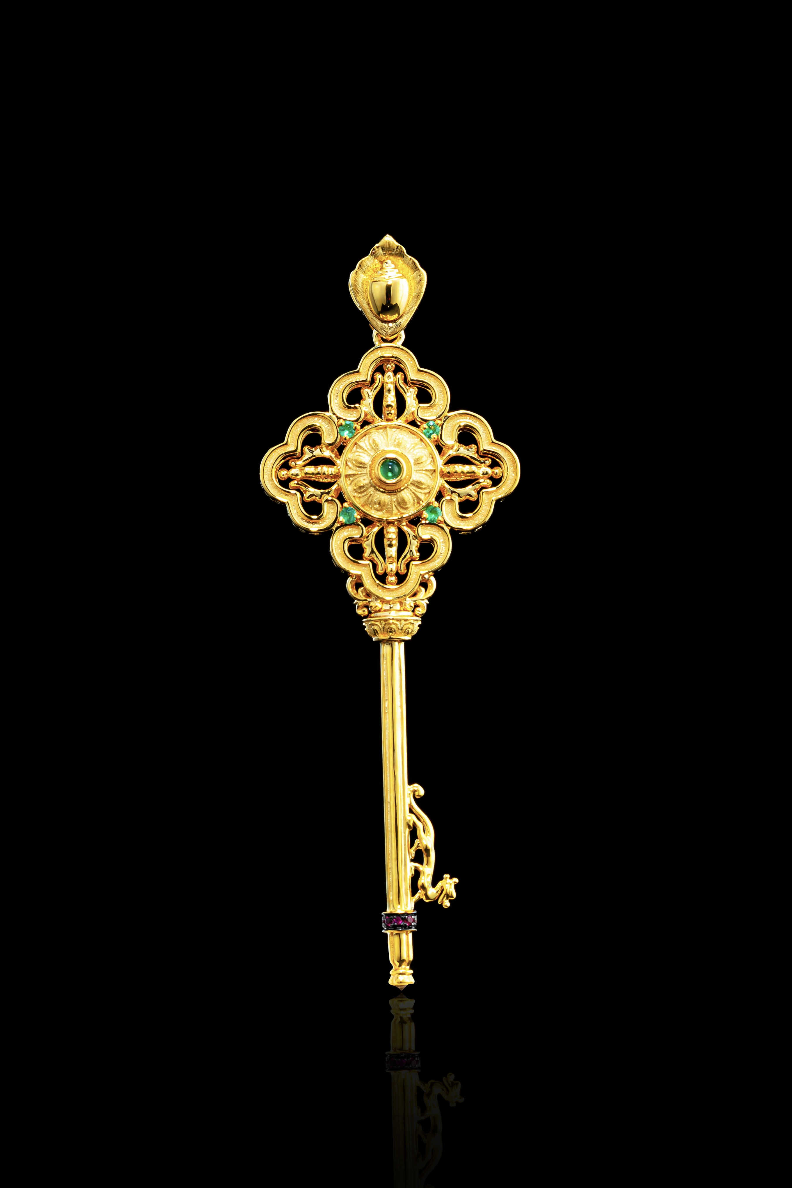 心门之钥·18K金镶钻金刚杵钥匙吊坠 特价