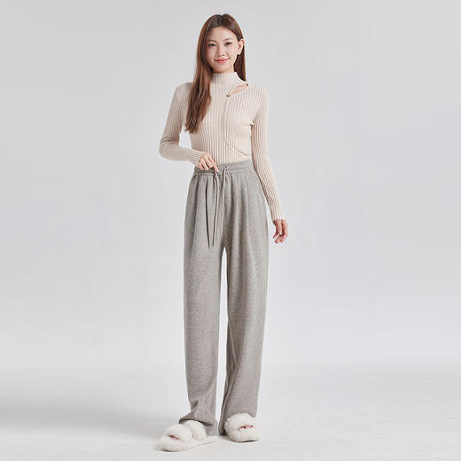 【松弛感】羊绒蚕丝阔腿裤 高腰显瘦 松紧腰休闲直筒裤 商品图5