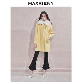 MAXRIENY精致优雅感绵羊毛大衣女24秋新款翻毛领盘扣廓形气质外套(货号:MF85CT751)
