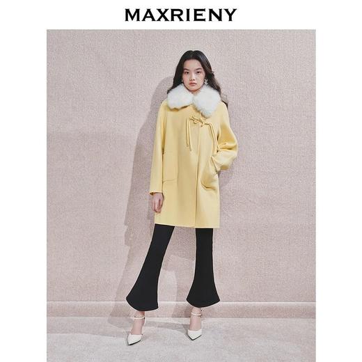 MAXRIENY精致优雅感绵羊毛大衣女24秋新款翻毛领盘扣廓形气质外套(货号:MF85CT751) 商品图0