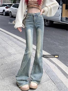【时尚设计！小个子复古喇叭裤】显瘦牛仔裤女秋季设计感小众长裤喇叭裤直筒裤拖地裤子。ry