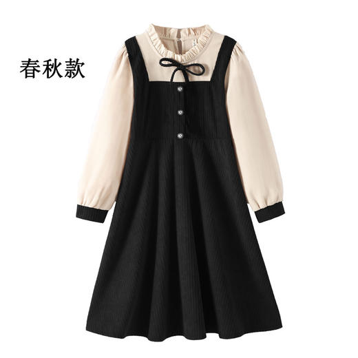 【木耳花边领设计，穿着甜美迷人】女童假两件连衣裙 2024秋装儿童撞色公主裙 中大童红色加绒裙子长款-QQ 商品图8