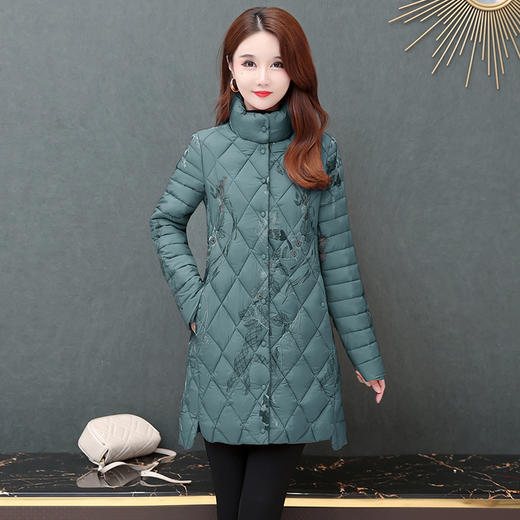 QYMTYP-18389-Y轻薄棱格棉衣中老年妈妈装刺锈不对称棉袄秋冬季加棉保暖棉服外套 商品图1