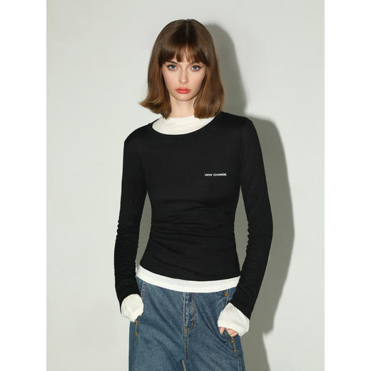 COCOBELLA【撞色两件套】简约字母印花针织衫女打底衫TS7068 商品图3