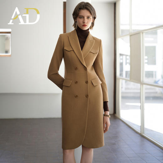 AD极简风西装连衣裙女2024流行卡其色风衣外套经典双排扣职场女装 商品图1