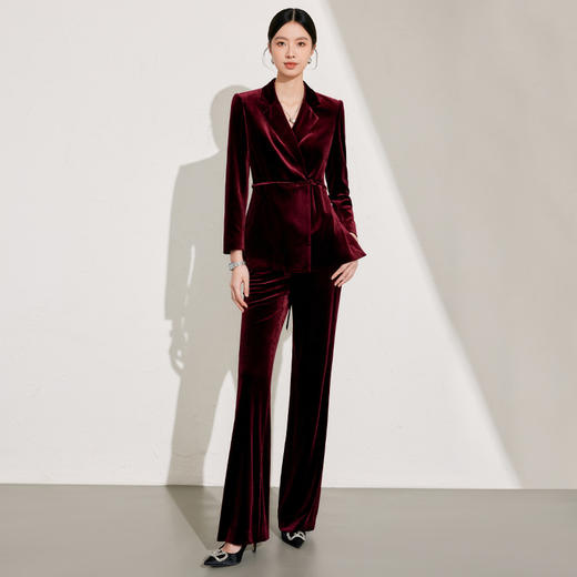 酒红丝绒西装外套女秋冬季显瘦修身新款 商品图4