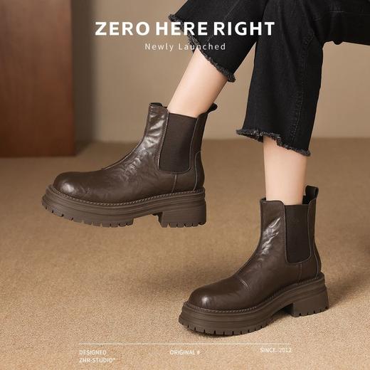 ZHR则则切尔西短靴女2024秋冬通勤加绒女靴法式百搭瘦瘦靴烟筒靴 商品图5