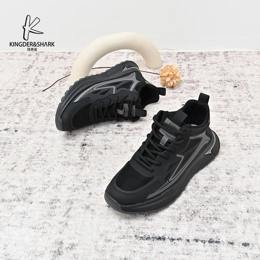 经典鲨2024年冬季新款男士平底系带高帮跑步休闲鞋KW222-D55211 商品图1