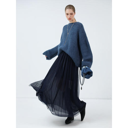 COCOBELLA手工压褶金葱网纱大摆半身裙女秋飘逸垂坠长裙HS7065-2 商品图2