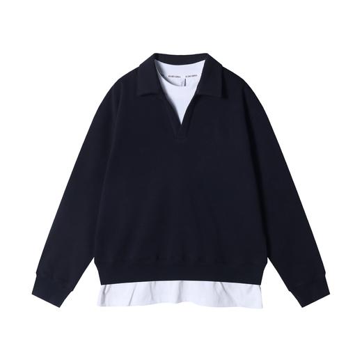 秋冬季新款时尚个性日系黑白撞色圆领假两件卫衣百搭休闲简约上衣 商品图1