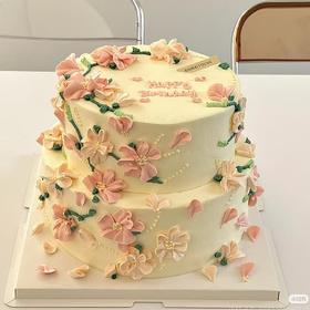 【双层立体裱花蛋糕定制012】