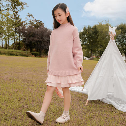 【宽松的版型，包容性敲大】百搭女童毛衣裙 秋装新款中大童中长款裙子 儿童打底毛衣针织连衣裙-QQ 商品图1