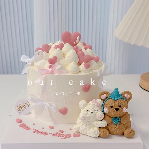 情侣七夕情人节线条小狗熊卡通小动物蛋糕-低糖处理无添加 商品图0