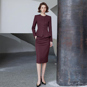 AD安可拉红西装外套女气质高级感修身圆领面试套装职场通勤两件套
