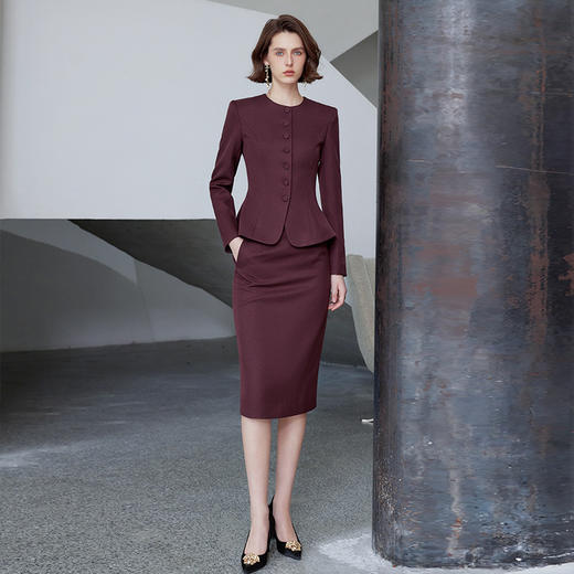 AD安可拉红西装外套女气质高级感修身圆领面试套装职场通勤两件套 商品图0