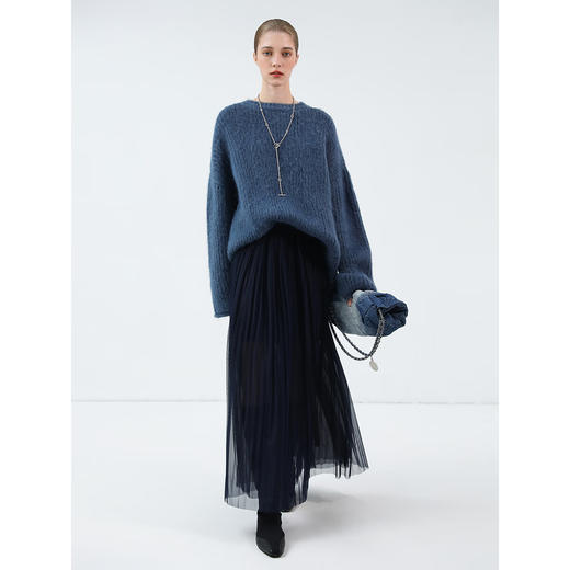 COCOBELLA手工压褶金葱网纱大摆半身裙女秋飘逸垂坠长裙HS7065-2 商品图3