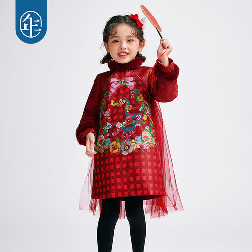 年衣童装女童改良旗袍连衣裙冬季新款儿童演出服甜美新中式棉服蛇蛇如意棉服 商品图0