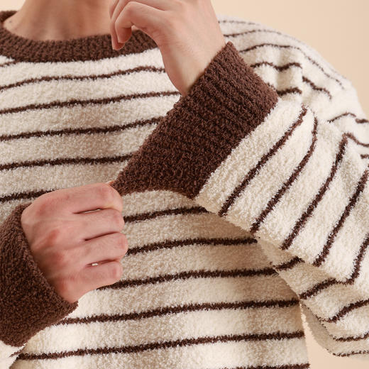 连绵·男女款半边绒条纹家居服 商品图9