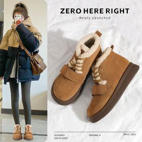 ZHR则则真皮棉鞋女2024冬季新款加绒保暖厚底雪地靴勃肯毛毛鞋女