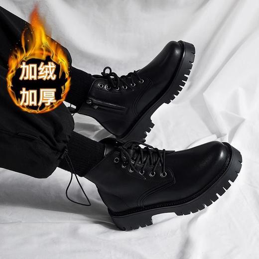 男高帮英伦风休闲黑色工装机车靴增高中帮骑士靴侧拉链马丁靴 商品图5