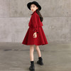 【舒适翻领，穿着端庄甜美】童装拜年服女 童毛呢套装 红色秋冬新款 大童女装呢子大衣 外套亲子装-QQ 商品缩略图2