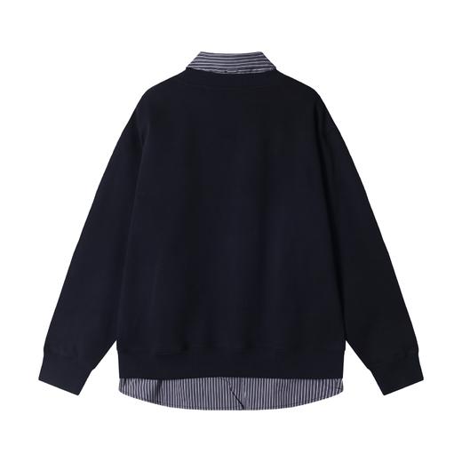 WY728秋冬新款男士假两件翻领纯色创意刺绣设计日系风格宽松百搭上衣 商品图2