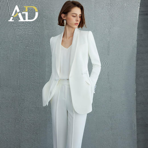 AD白色西装外套女高级感醋酸缎面新中式国风西服套装2024秋季新款 商品图7