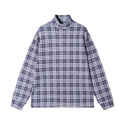 T1917秋冬季新款时尚个性撞色条纹格子半高领打底衫休闲百搭潮流上衣 商品图1