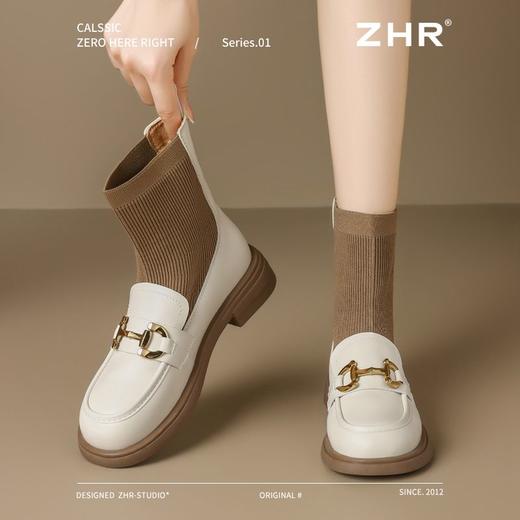 ZHR则则时尚百搭弹力靴2024秋冬新款加绒袜靴瘦瘦靴女靴乐福短靴 商品图8