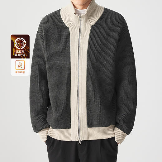 墨麦客男装 远红外升温 针织夹克冬季新款撞色保暖立领开衫外套男 商品图0