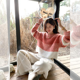 <曾小咸推荐>慵懒风宽松红条纹毛衣