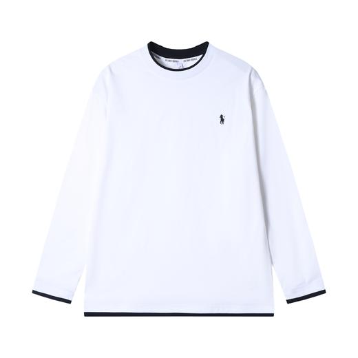 T1897新款时尚个性刺绣黑白撞色假两件套头百搭长袖T恤休闲上衣 商品图1