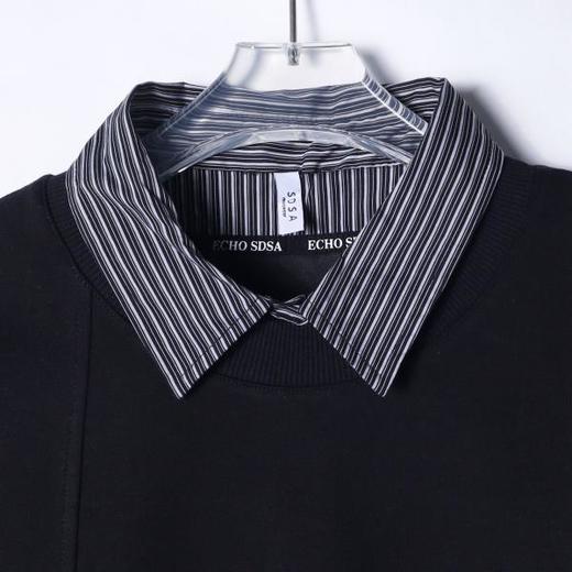 WY728秋冬新款男士假两件翻领纯色创意刺绣设计日系风格宽松百搭上衣 商品图3