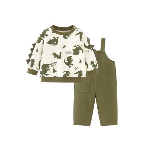 【背带裤套装】迷你巴拉男女童舒弹环保萌趣恐龙造型两件套春 商品图4