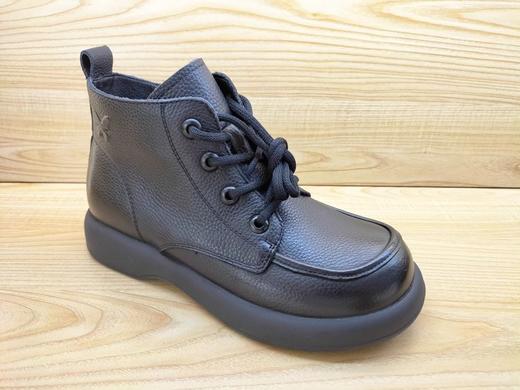 豪行2023秋冬真皮女短靴新款23468135舒适厚底加肥高帮单鞋妈妈鞋 商品图0