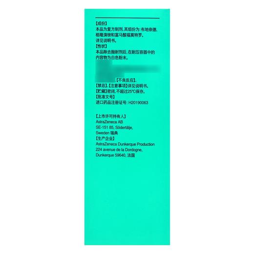 倍择瑞,布地格福吸入气雾剂  【160μg/7.2μg/4.8μg*120揿】 法国 商品图4