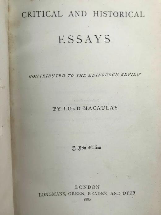 里维耶工坊特装本！1880年 麦考莱评论与历史随笔集 全真皮精装32开 商品图3