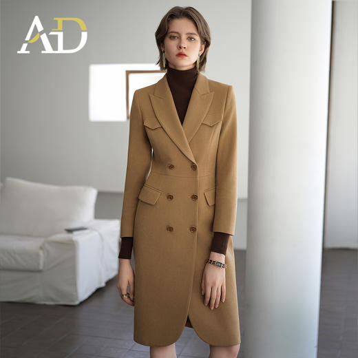 AD极简风西装连衣裙女2024流行卡其色风衣外套经典双排扣职场女装 商品图3