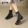 ZHR则则粗跟法式小短靴2024新款气质通勤女靴韩版百搭加绒瘦瘦靴 商品缩略图7