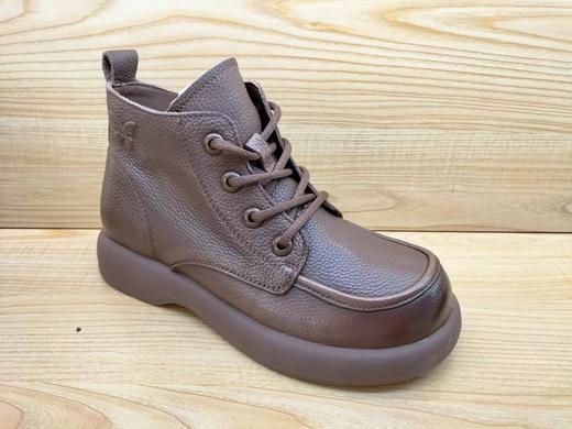 豪行2023秋冬真皮女短靴新款23468135舒适厚底加肥高帮单鞋妈妈鞋 商品图1