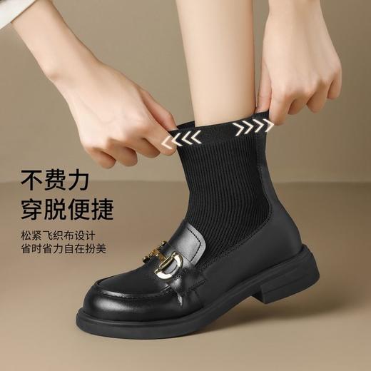 ZHR则则时尚百搭弹力靴2024秋冬新款加绒袜靴瘦瘦靴女靴乐福短靴 商品图3