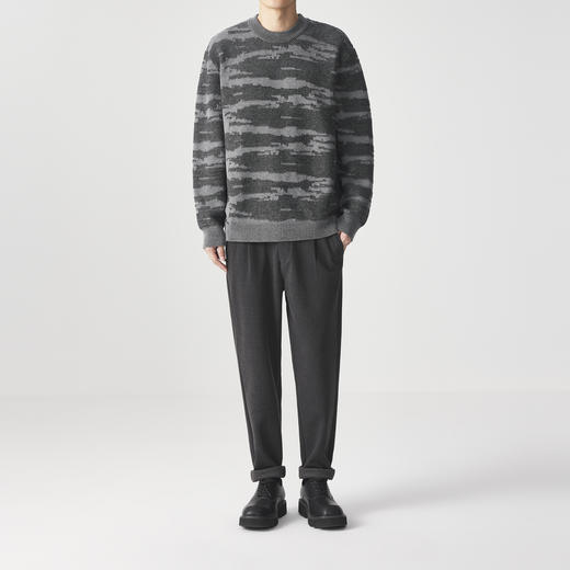 墨麦客男装远红外升温圆领针织衫冬季新款撞色提花保暖加厚毛衣男 商品图3