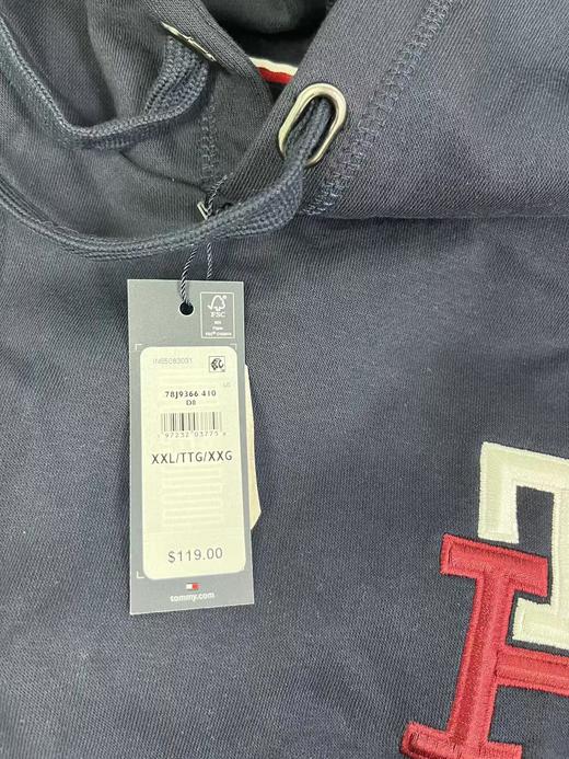 瑕疵Tommy Hilfiger/汤米 男士内加绒保暖刺绣标袋鼠兜抽绳连帽卫衣 商品图4