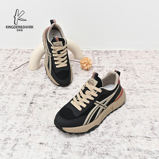 经典鲨2024年秋季新款时尚拼色男士系带平底休闲鞋跑步鞋KW222-D33181 商品图4