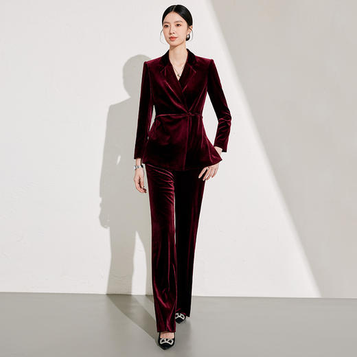 酒红丝绒西装外套女秋冬季显瘦修身新款 商品图5