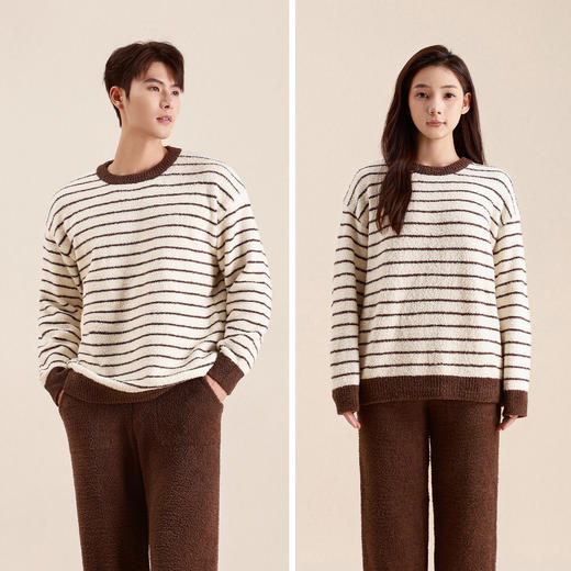 连绵·男女款半边绒条纹家居服 商品图0