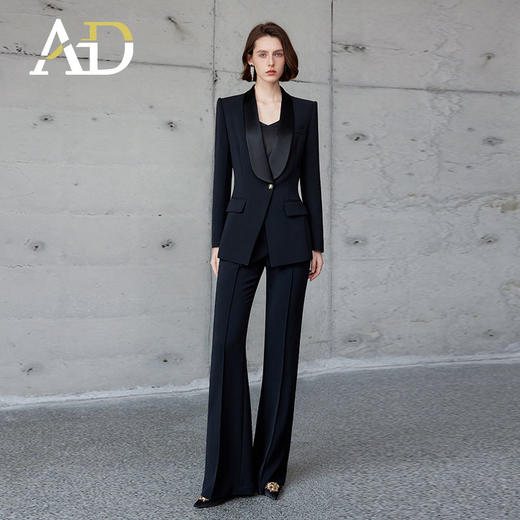 AD高级感醋酸领西装套装女总裁范职业装气质显瘦阔腿裤职场两件套 商品图4