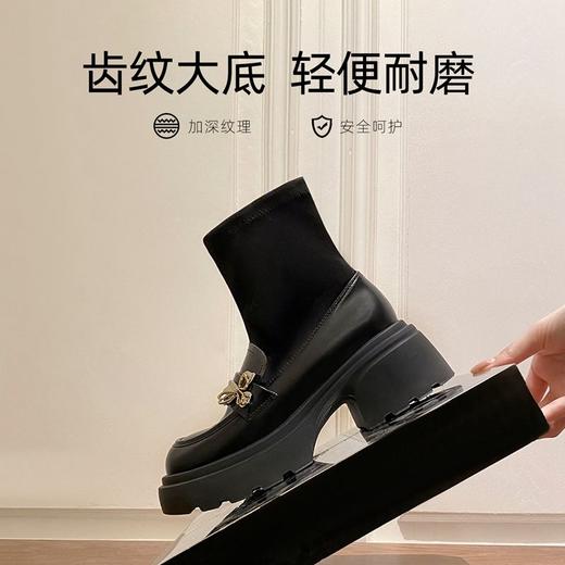 ZHR则则金属装饰粗跟弹力靴女2024新款时髦加绒粗跟短靴显高显瘦 商品图3